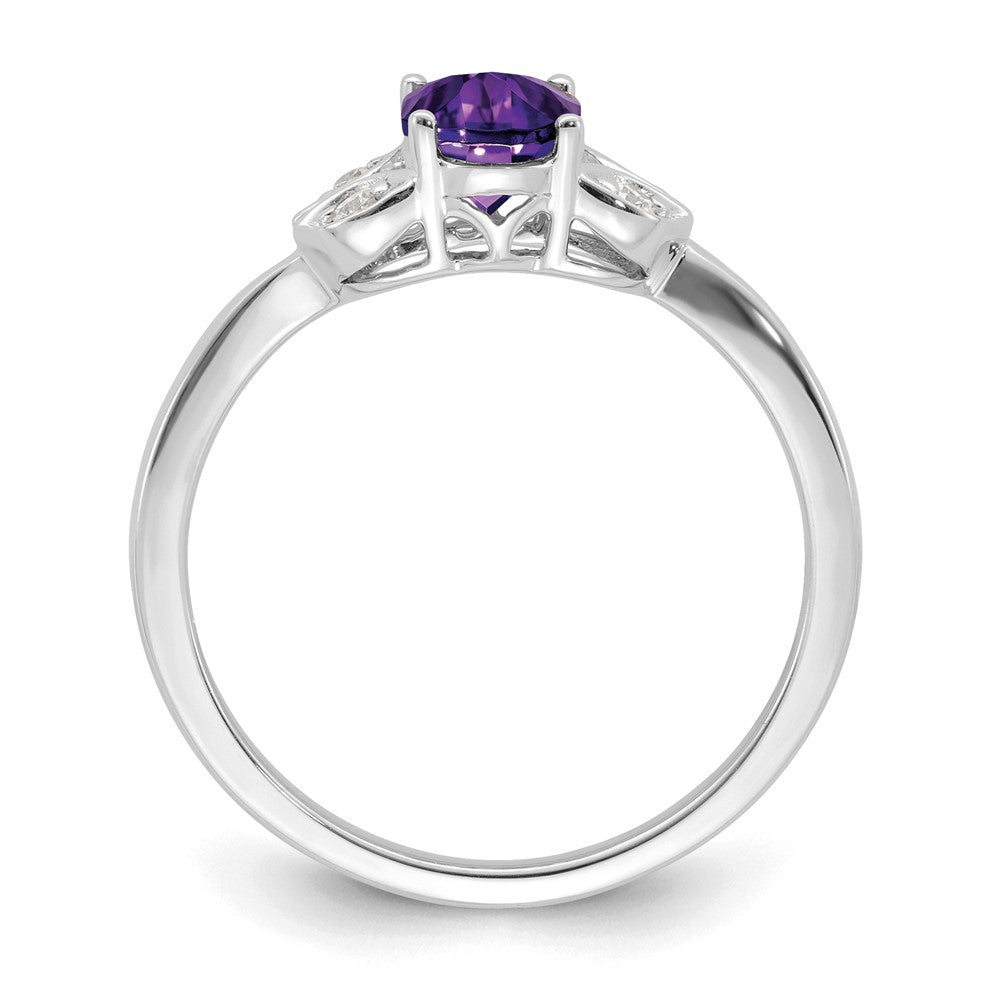 14K Weißgold Ring mit Amethyst und echtem Diamant