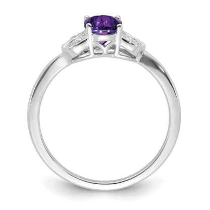 14K Weißgold Ring mit Amethyst und echtem Diamant