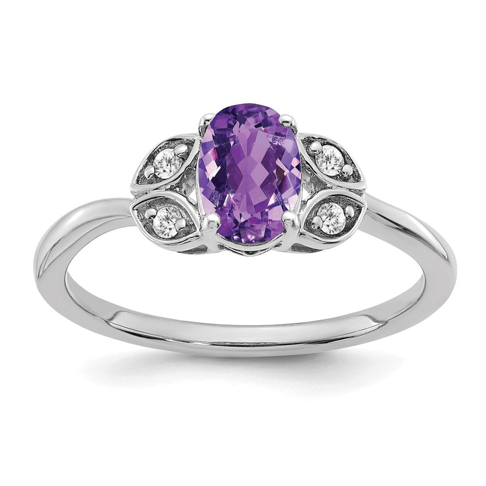 14K Weißgold Ring mit Amethyst und echtem Diamant