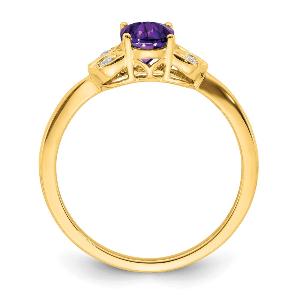 14K Gelbgold Ring mit Amethyst und echten Diamanten