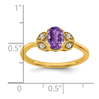 14K Gelbgold Ring mit Amethyst und echten Diamanten