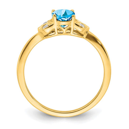 10K Gelbgold Blautopas und Diamant Ring