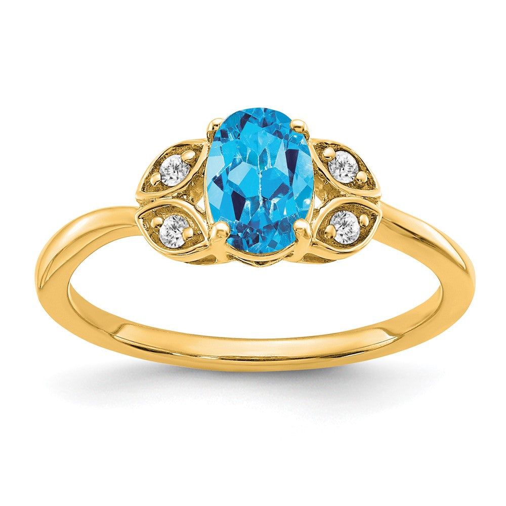 10K Gelbgold Blautopas und Diamant Ring