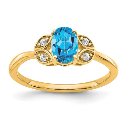 10K Gelbgold Blautopas und Diamant Ring