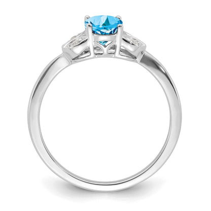14K Weißgold Ring mit Blautopas und echtem Diamant