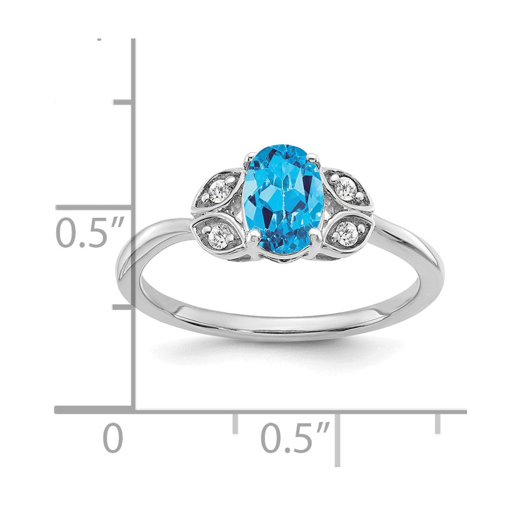14K Weißgold Ring mit Blautopas und echtem Diamant