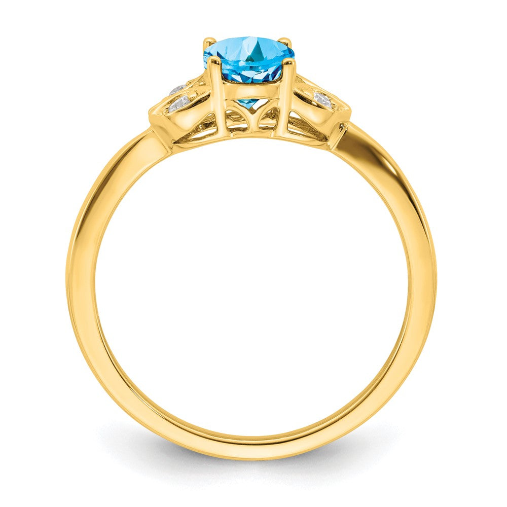 14K Gelbgold Ring mit Blautopas und echten Diamanten