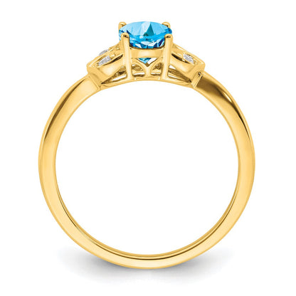 14K Gelbgold Ring mit Blautopas und echten Diamanten