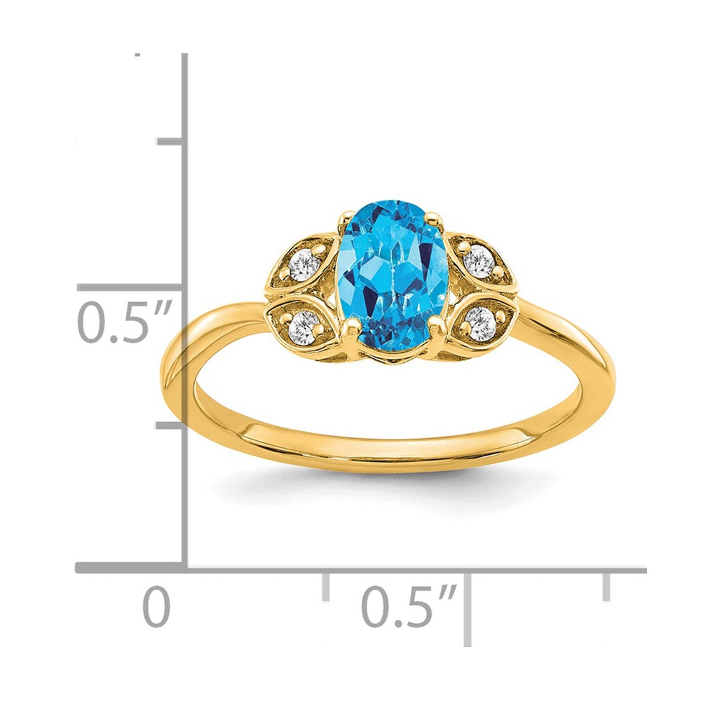 14K Gelbgold Ring mit Blautopas und echten Diamanten