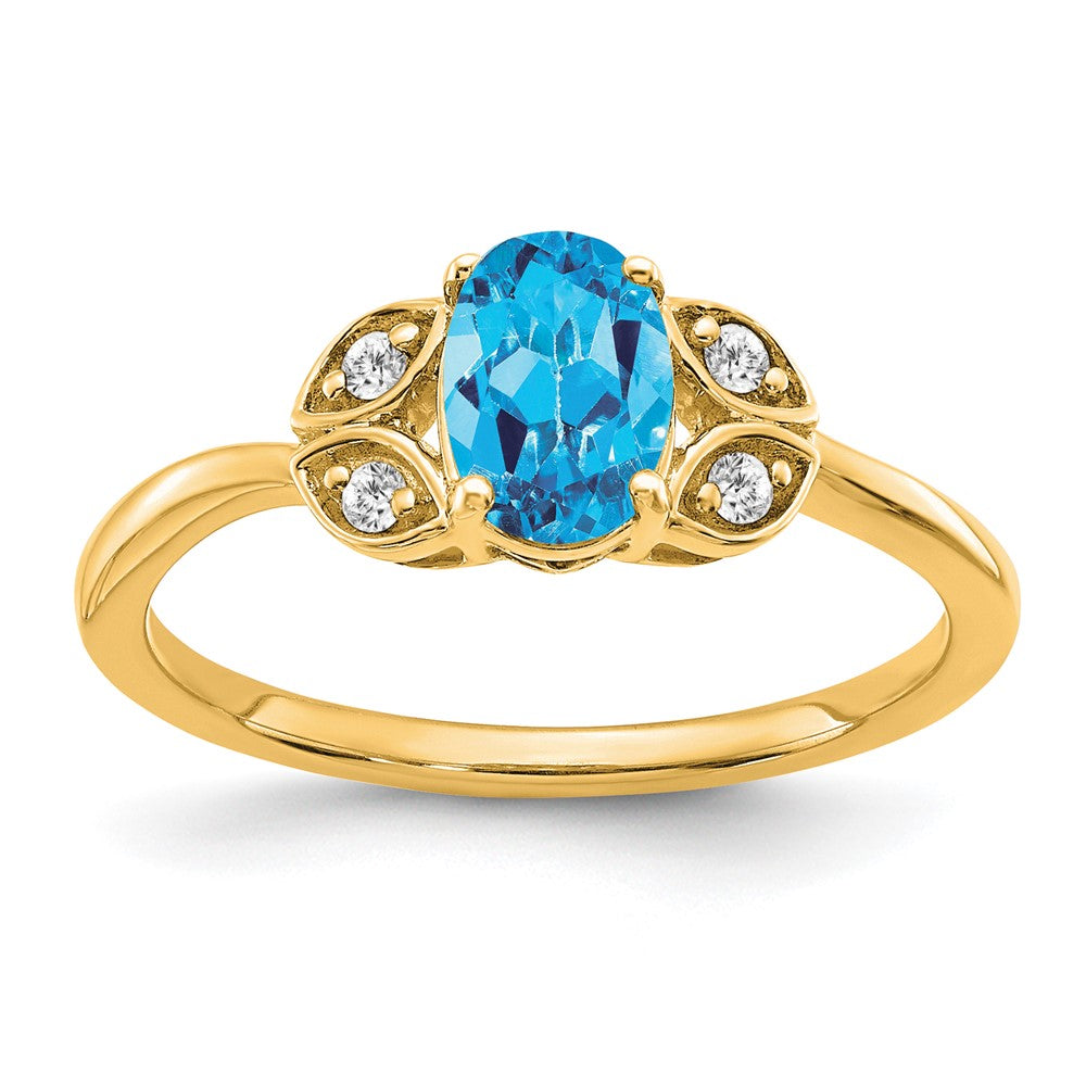14K Gelbgold Ring mit Blautopas und echten Diamanten
