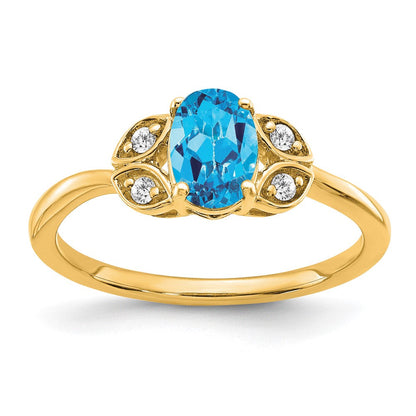 14K Gelbgold Ring mit Blautopas und echten Diamanten