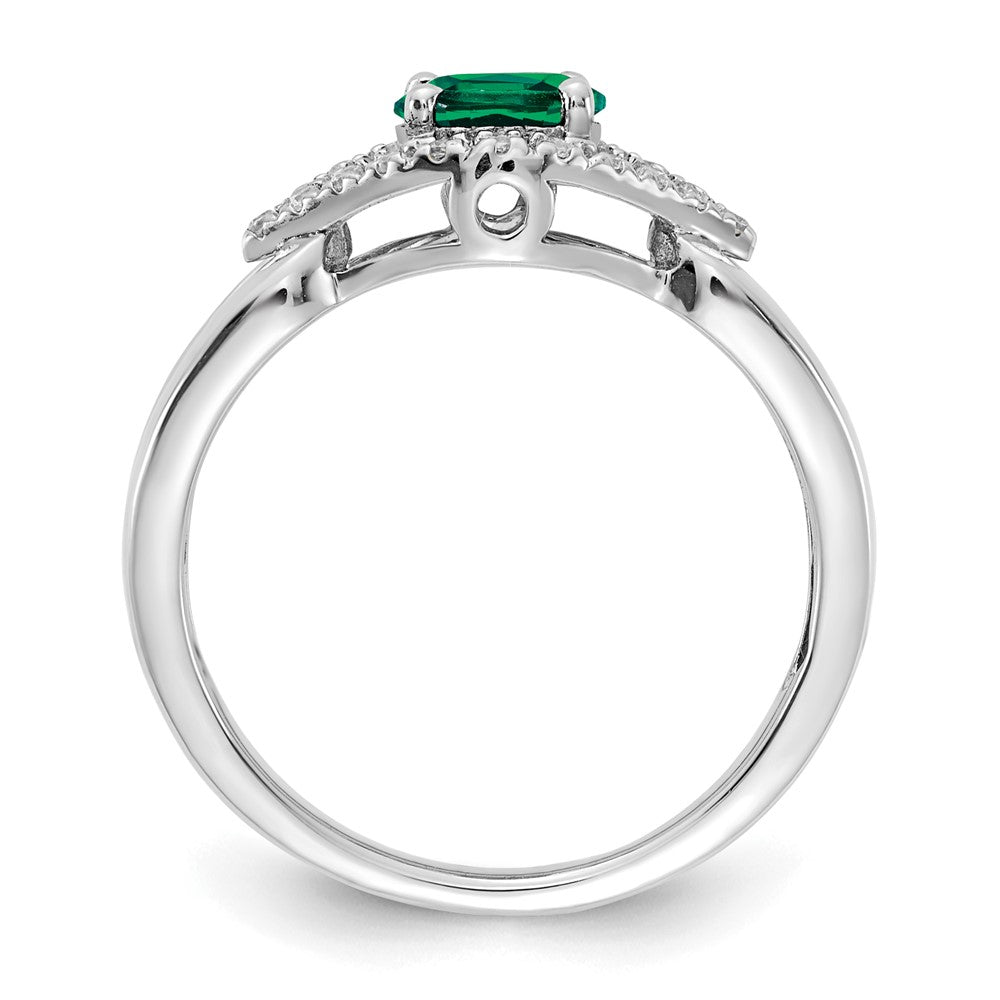 14K Weißgold Ring mit 0,10 ct. im Labor gezüchteten Diamanten VS/SI+ G+ und im Labor gezüchteten Smaragden