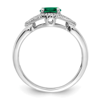 14K Weißgold Ring mit 0,10 ct. im Labor gezüchteten Diamanten VS/SI+ G+ und im Labor gezüchteten Smaragden