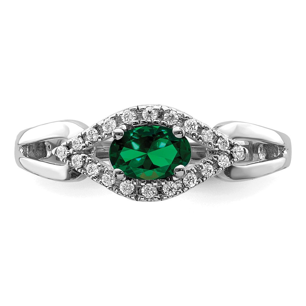 14K Weißgold Ring mit 0,10 ct. im Labor gezüchteten Diamanten VS/SI+ G+ und im Labor gezüchteten Smaragden