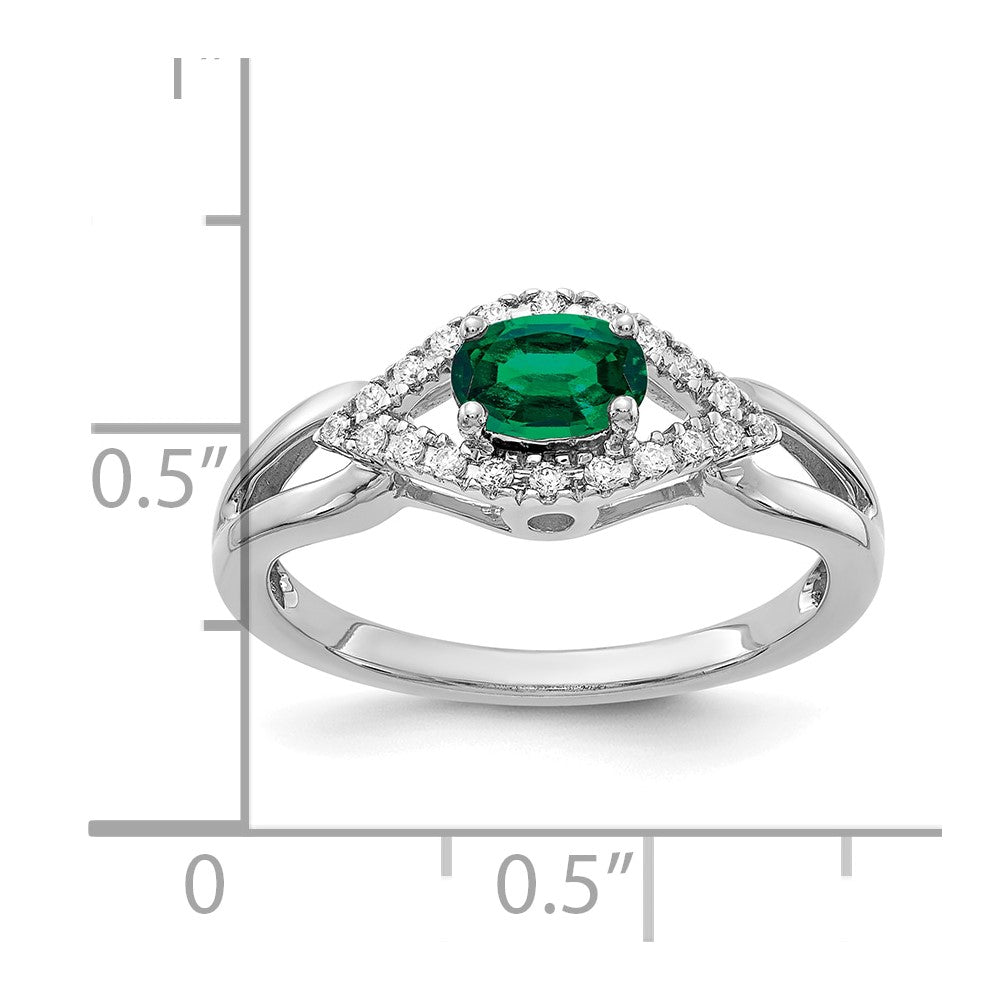 14K Weißgold Ring mit 0,10 ct. im Labor gezüchteten Diamanten VS/SI+ G+ und im Labor gezüchteten Smaragden