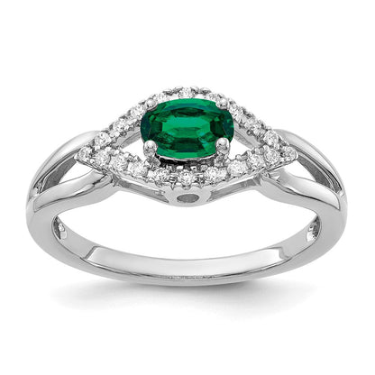 14K Weißgold Ring mit 0,10 ct. im Labor gezüchteten Diamanten VS/SI+ G+ und im Labor gezüchteten Smaragden