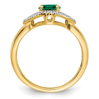 14K Gelbgold Ring mit 0,10 ct. Laborgezüchteten Diamanten VS/SI+ G+ und Laborgezüchteten Smaragden