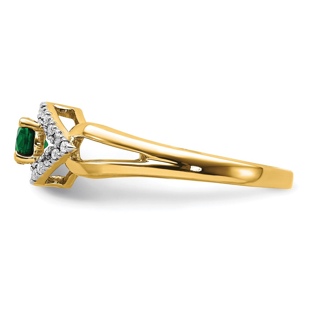 14K Gelbgold Ring mit 0,10 ct. Laborgezüchteten Diamanten VS/SI+ G+ und Laborgezüchteten Smaragden