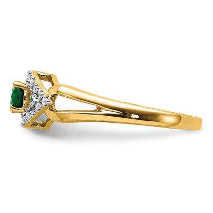 14K Gelbgold Ring mit 0,10 ct. Laborgezüchteten Diamanten VS/SI+ G+ und Laborgezüchteten Smaragden