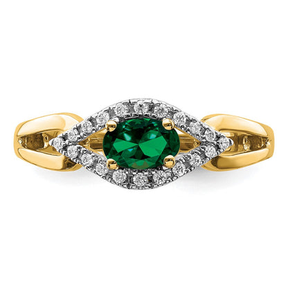 14K Gelbgold Ring mit 0,10 ct. Laborgezüchteten Diamanten VS/SI+ G+ und Laborgezüchteten Smaragden