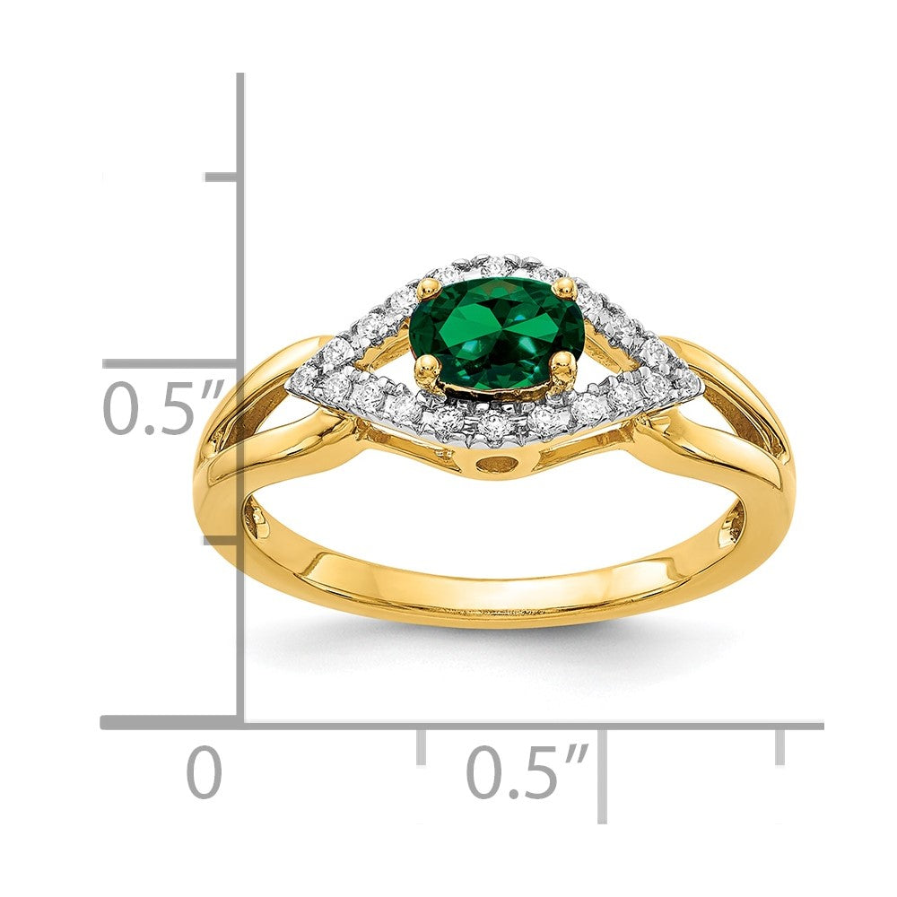 14K Gelbgold Ring mit 0,10 ct. Laborgezüchteten Diamanten VS/SI+ G+ und Laborgezüchteten Smaragden