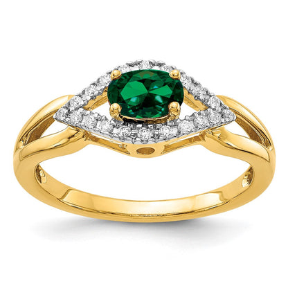 14K Gelbgold Ring mit 0,10 ct. Laborgezüchteten Diamanten VS/SI+ G+ und Laborgezüchteten Smaragden