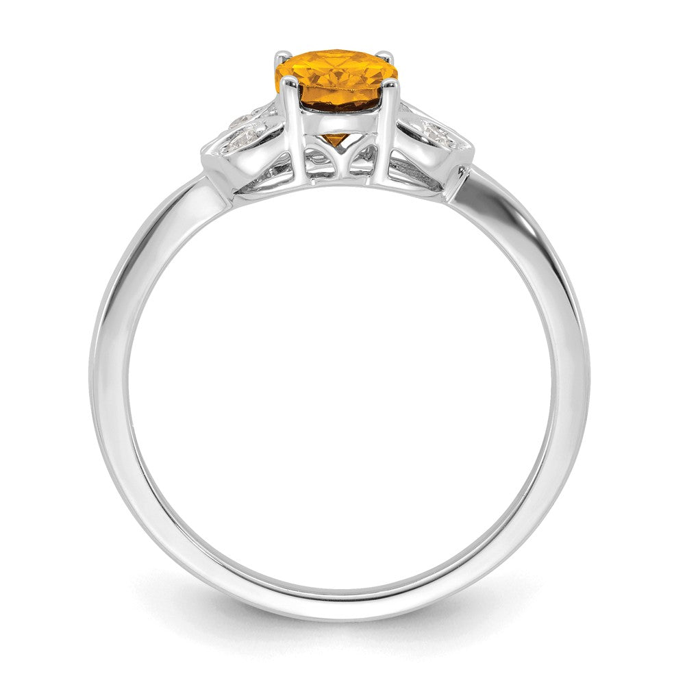 14K Weißgold Ring mit Citrin und echten Diamanten