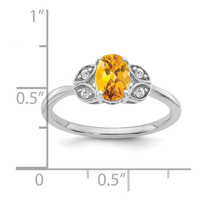 14K Weißgold Ring mit Citrin und echten Diamanten