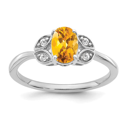 14K Weißgold Ring mit Citrin und echten Diamanten
