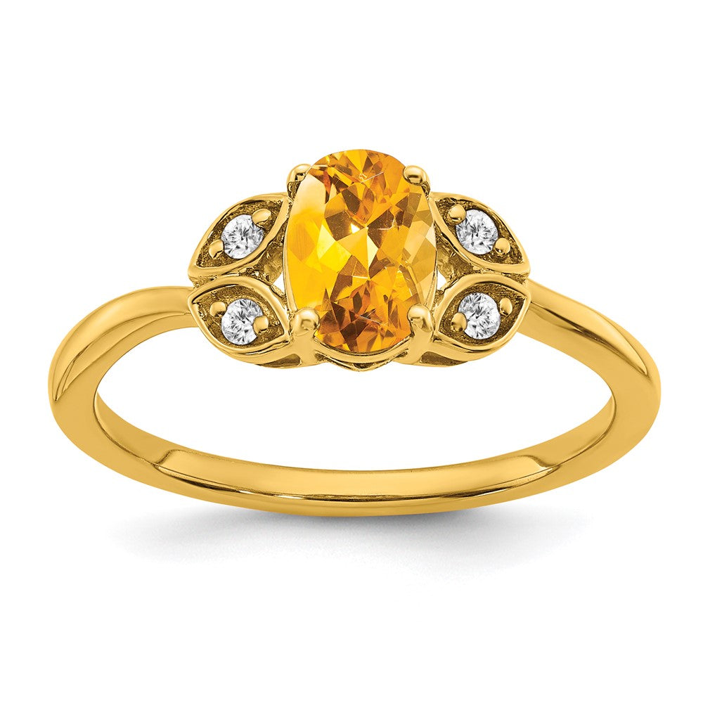 14K Gelbgold Ring mit Citrin und echten Diamanten