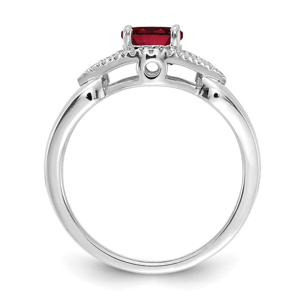 14K Weißgold Ring mit 0,10 ct. im Labor gezüchteten Diamanten VS/SI+ G+ und im Labor gezüchteten Rubinen