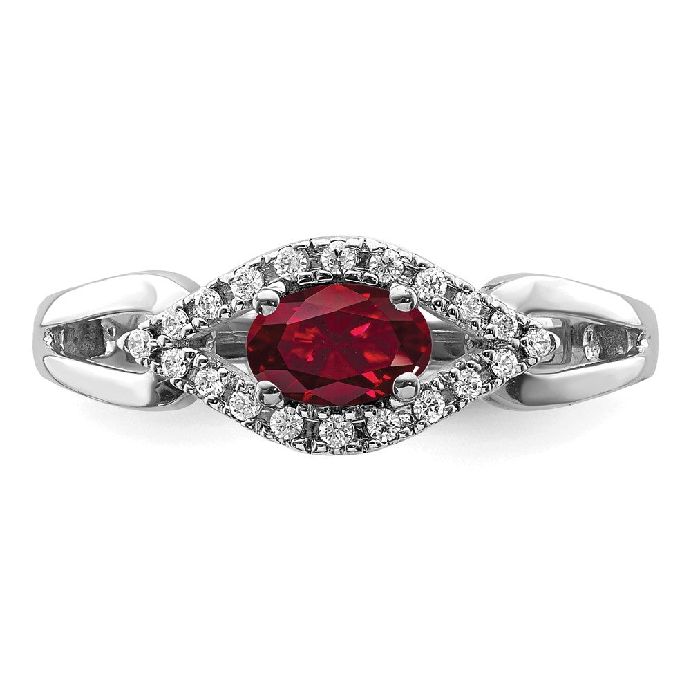 14K Weißgold Ring mit 0,10 ct. im Labor gezüchteten Diamanten VS/SI+ G+ und im Labor gezüchteten Rubinen