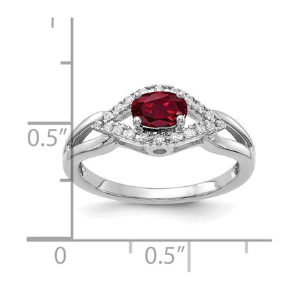 14K Weißgold Ring mit 0,10 ct. im Labor gezüchteten Diamanten VS/SI+ G+ und im Labor gezüchteten Rubinen