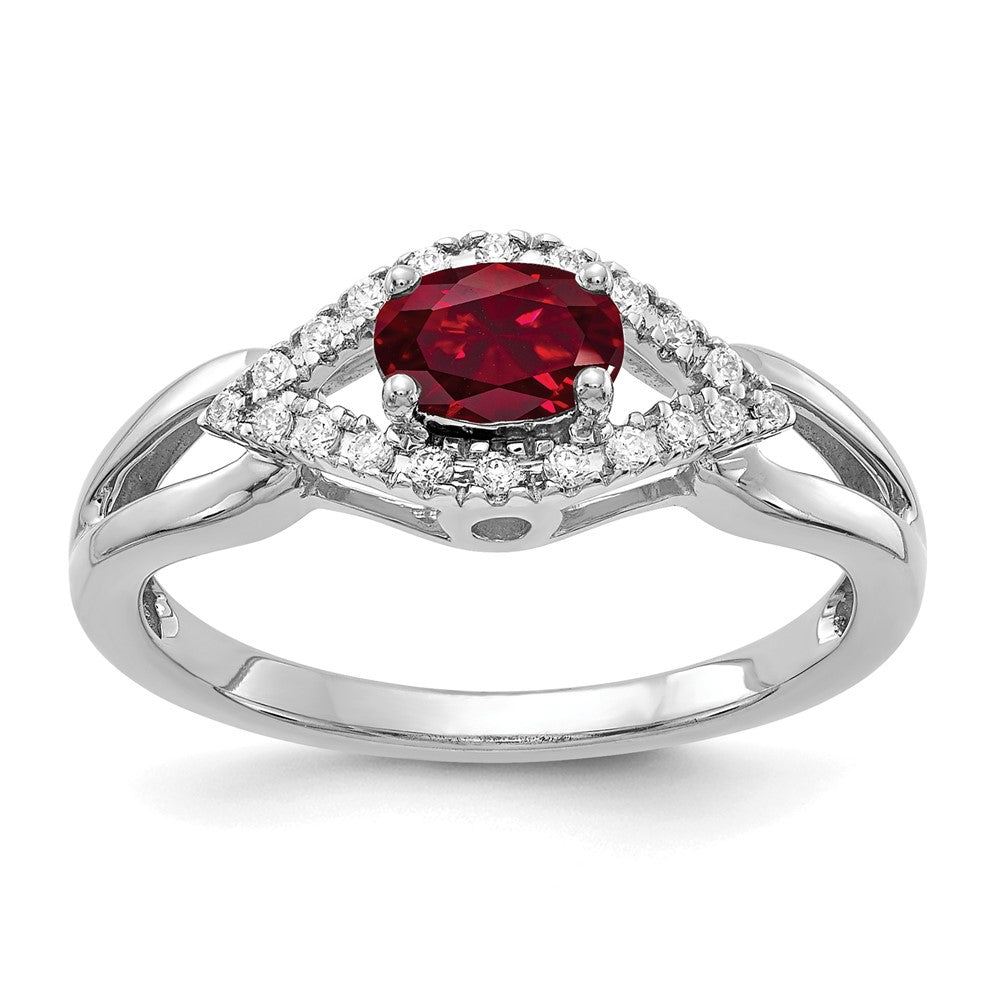 14K Weißgold Ring mit 0,10 ct. im Labor gezüchteten Diamanten VS/SI+ G+ und im Labor gezüchteten Rubinen