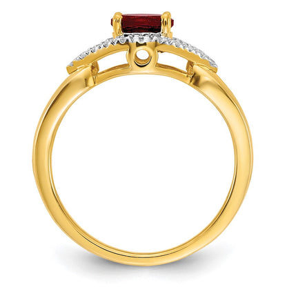 14K Gelbgold Ring mit 0,1 ct. laborgezüchtetem Diamant VS/SI+ G+ und laborgezüchtetem Rubin