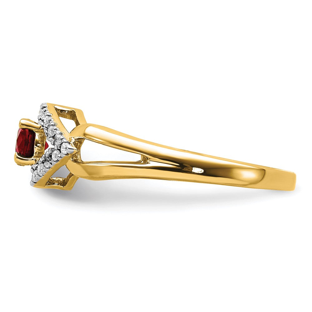 14K Gelbgold Ring mit 0,1 ct. laborgezüchtetem Diamant VS/SI+ G+ und laborgezüchtetem Rubin