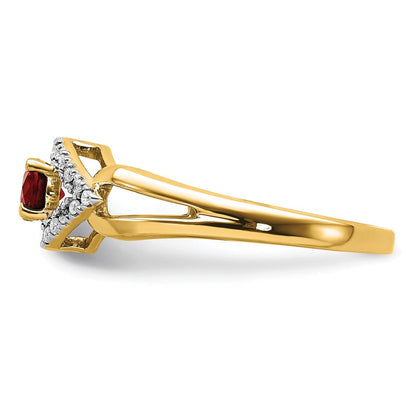 14K Gelbgold Ring mit 0,1 ct. laborgezüchtetem Diamant VS/SI+ G+ und laborgezüchtetem Rubin