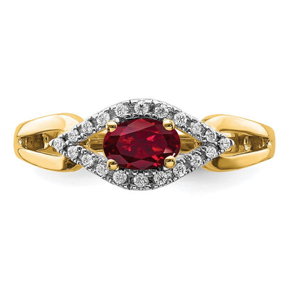 14K Gelbgold Ring mit 0,1 ct. laborgezüchtetem Diamant VS/SI+ G+ und laborgezüchtetem Rubin