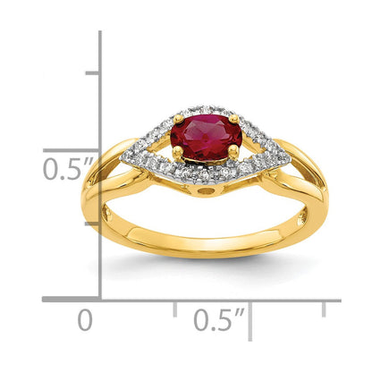 14K Gelbgold Ring mit 0,1 ct. laborgezüchtetem Diamant VS/SI+ G+ und laborgezüchtetem Rubin