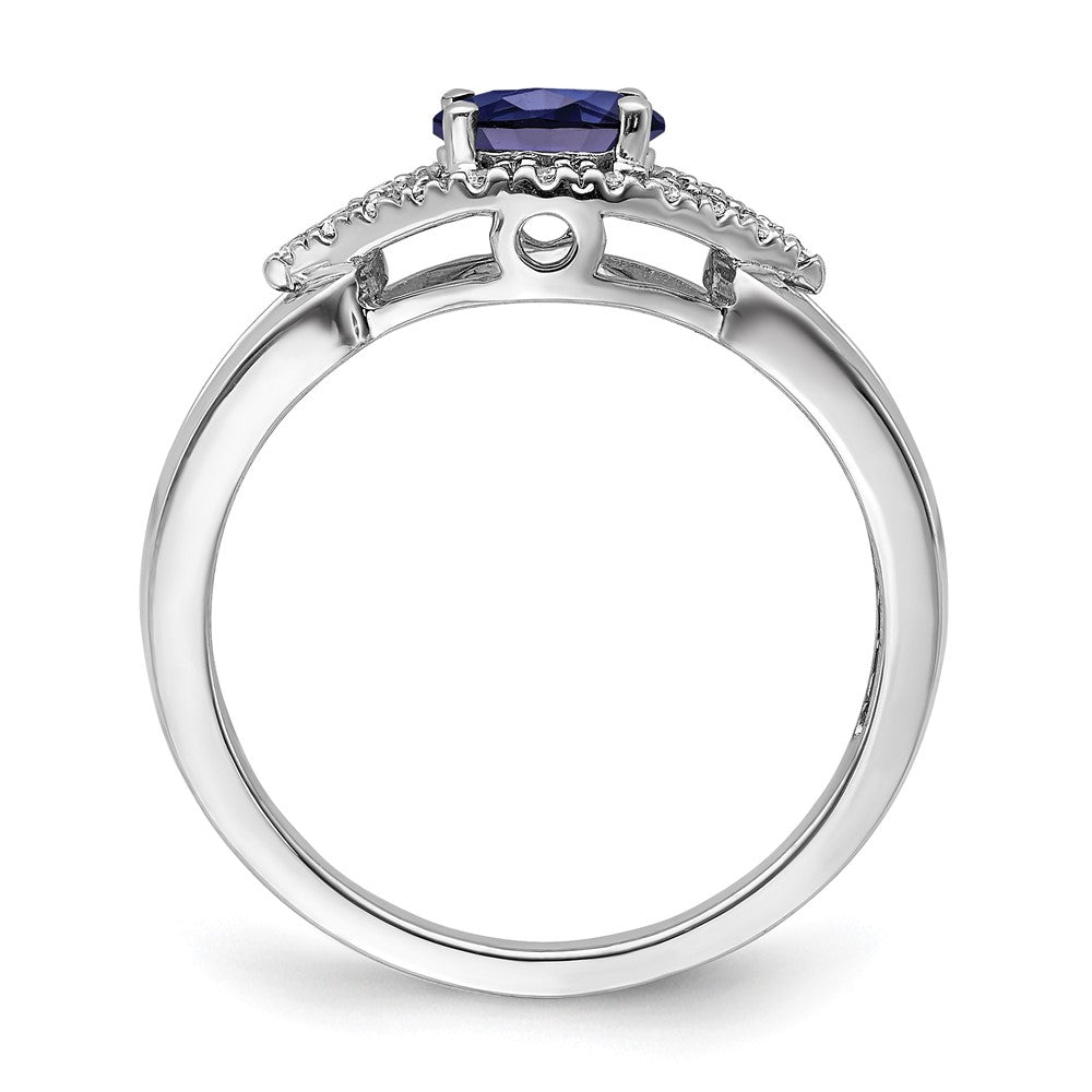 14K Weißgold Ring mit 0,10 ct. im Labor gezüchteten Diamanten VS/SI+ G+ und im Labor gezüchteten blauen Saphiren