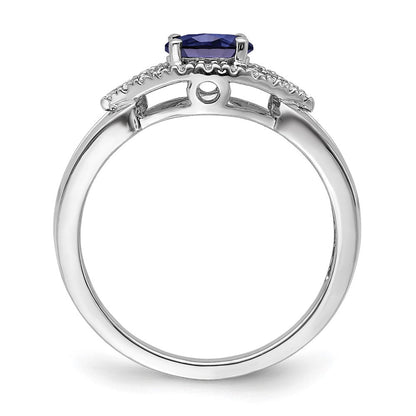 14K Weißgold Ring mit 0,10 ct. im Labor gezüchteten Diamanten VS/SI+ G+ und im Labor gezüchteten blauen Saphiren