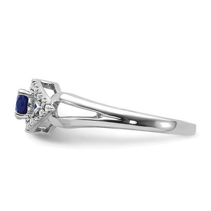14K Weißgold Ring mit 0,10 ct. im Labor gezüchteten Diamanten VS/SI+ G+ und im Labor gezüchteten blauen Saphiren