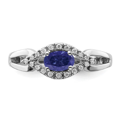 14K Weißgold Ring mit 0,10 ct. im Labor gezüchteten Diamanten VS/SI+ G+ und im Labor gezüchteten blauen Saphiren