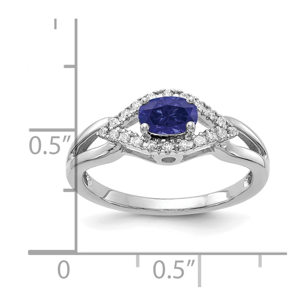 14K Weißgold Ring mit 0,10 ct. im Labor gezüchteten Diamanten VS/SI+ G+ und im Labor gezüchteten blauen Saphiren