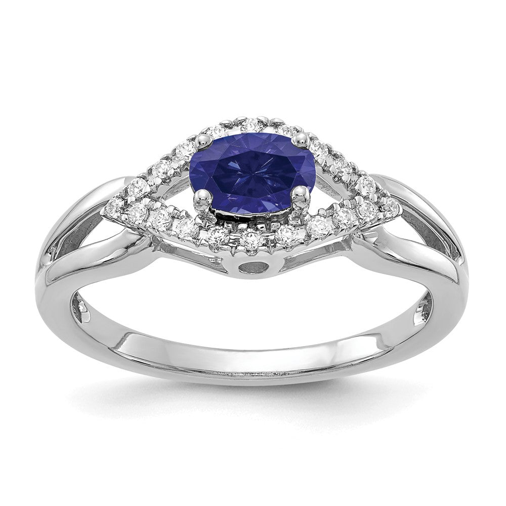 14K Weißgold Ring mit 0,10 ct. im Labor gezüchteten Diamanten VS/SI+ G+ und im Labor gezüchteten blauen Saphiren