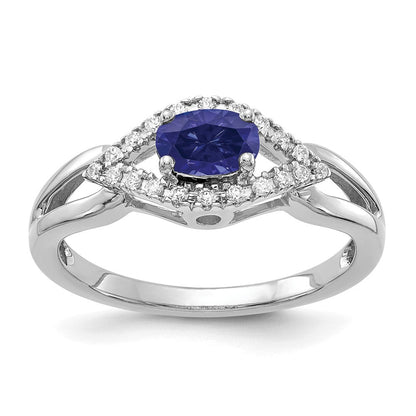 14K Weißgold Ring mit 0,10 ct. im Labor gezüchteten Diamanten VS/SI+ G+ und im Labor gezüchteten blauen Saphiren