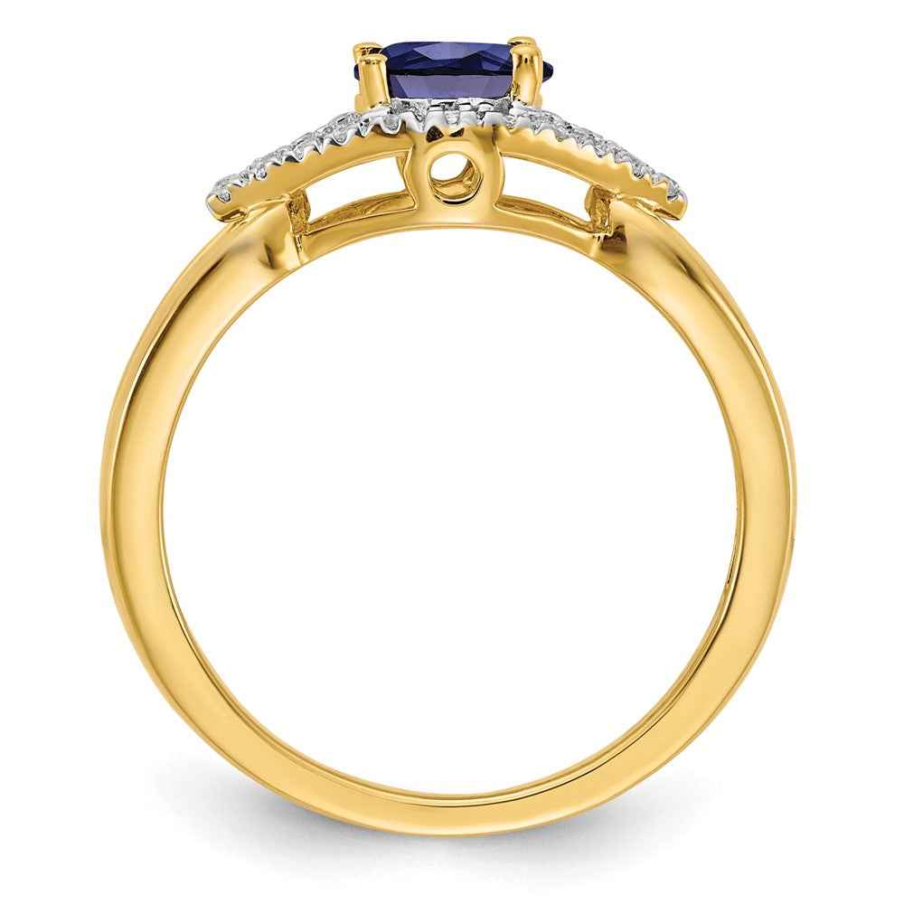 14K Gelbgold Ring mit 0,1 ct. im Labor gezüchtetem Diamant VS/SI+ G+ und im Labor gezüchtetem blauen Saphir