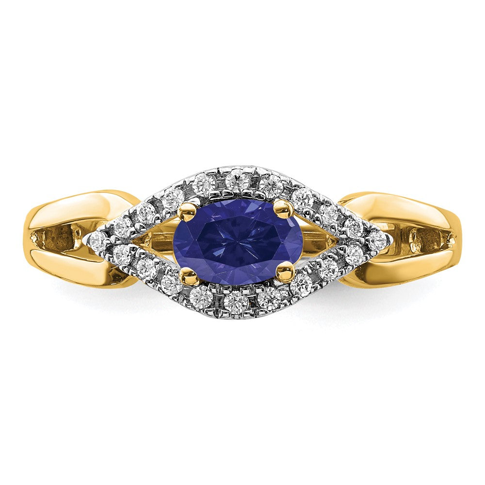 14K Gelbgold Ring mit 0,1 ct. im Labor gezüchtetem Diamant VS/SI+ G+ und im Labor gezüchtetem blauen Saphir