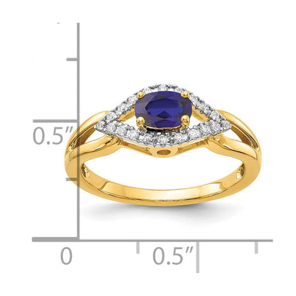 14K Gelbgold Ring mit 0,1 ct. im Labor gezüchtetem Diamant VS/SI+ G+ und im Labor gezüchtetem blauen Saphir