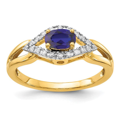 14K Gelbgold Ring mit 0,1 ct. im Labor gezüchtetem Diamant VS/SI+ G+ und im Labor gezüchtetem blauen Saphir